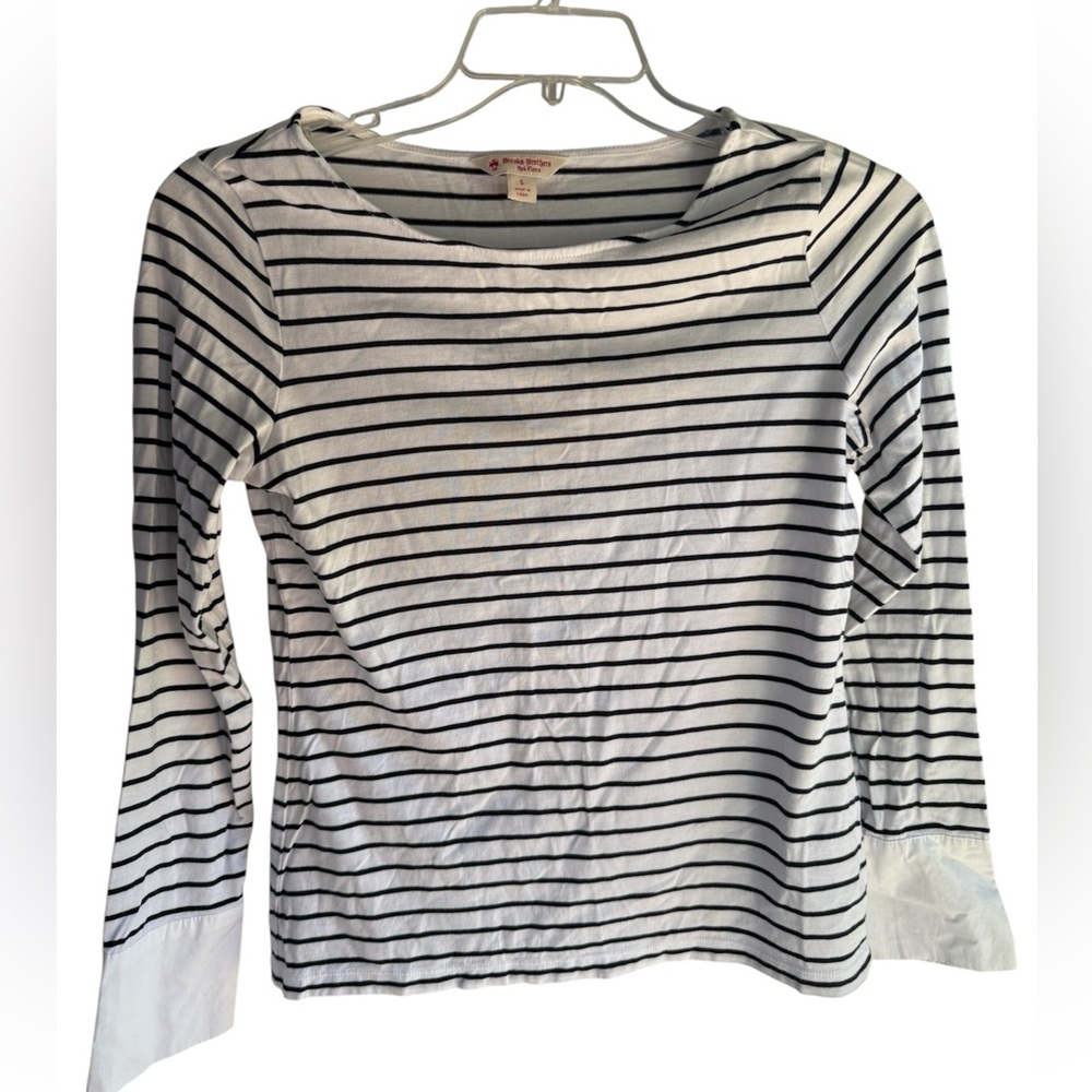 Brooks Brothers Navy and White Striped Blouse